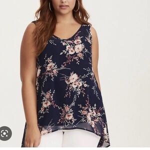 Torrid chiffon blue floral high low tank. Size 18/20 (torrid size 2)